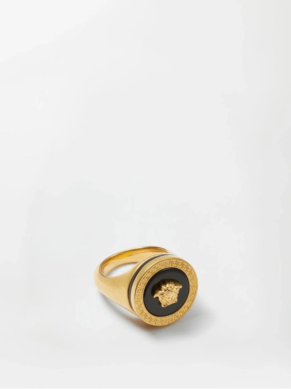 Versace Gold Medusa Signet Ring with Black Center